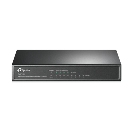 Nepārvaldāms galda tīkla komutators TP-LINK TL-SF1008P, 8 × 10/100 Mbps RJ-45, no tiem 4 × PoE, ārējs barošanas avots