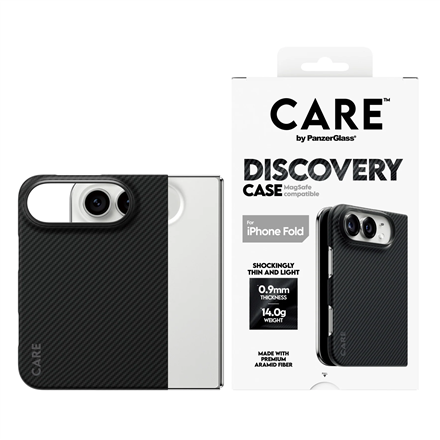 Melns PanzerGlass Discovery aizmugures vāciņš Apple iPhone 2026 Fold, pārstrādāta plastmasa