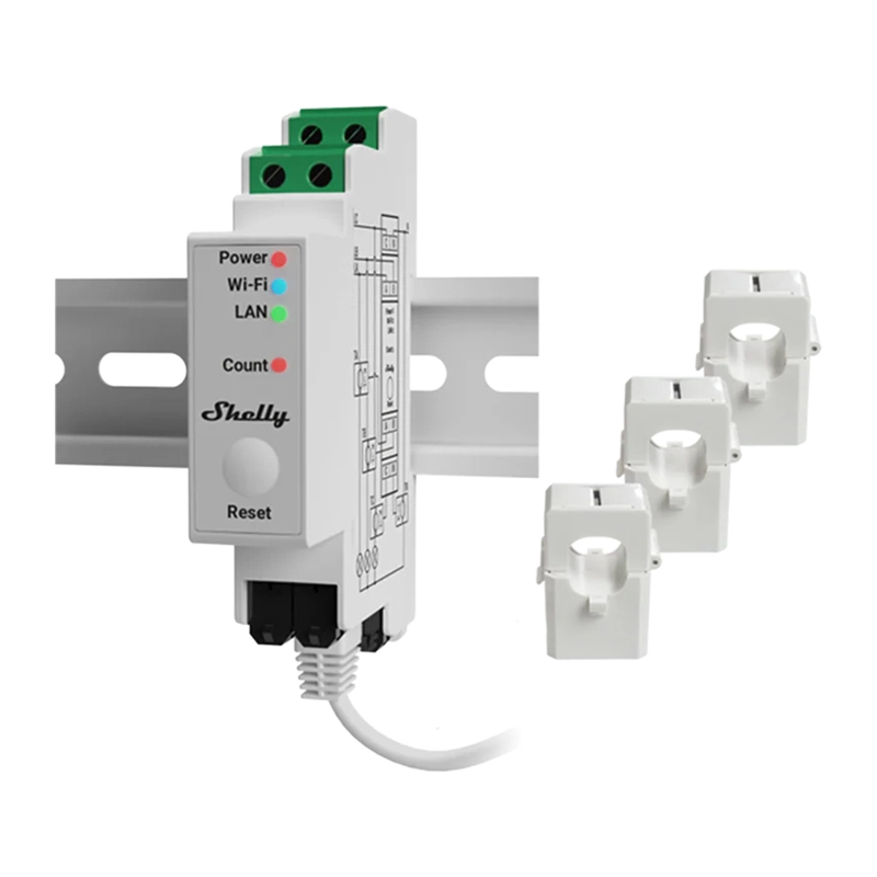 Shelly PRO 3EM 120A 3 fāzu WiFi/Bluetooth/Matter elektroenerģijas skaitītājs