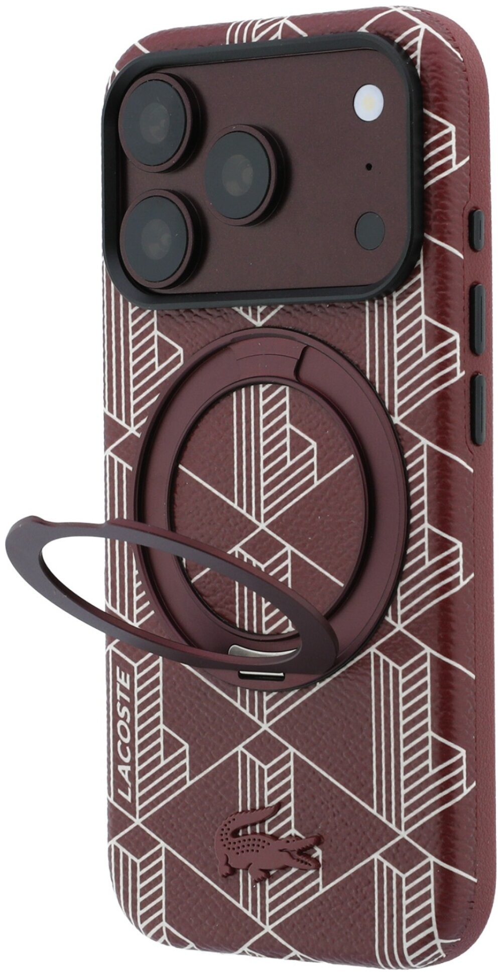 Bordo daļēji aptverošs PVC MagSafe vāciņš Lacoste Blend ar gredzena statīvu Apple iPhone 18 Pro Max