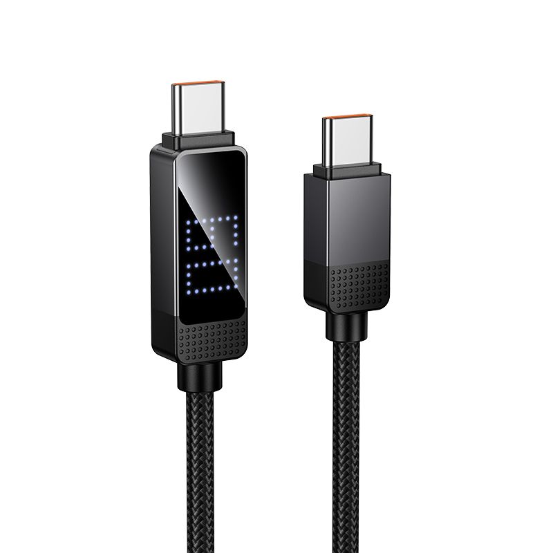 Hoco U154 USB-C–USB-C kabelis ar punktu matricas LCD ekrānu, 3 A, 60 W, 1 m, melns