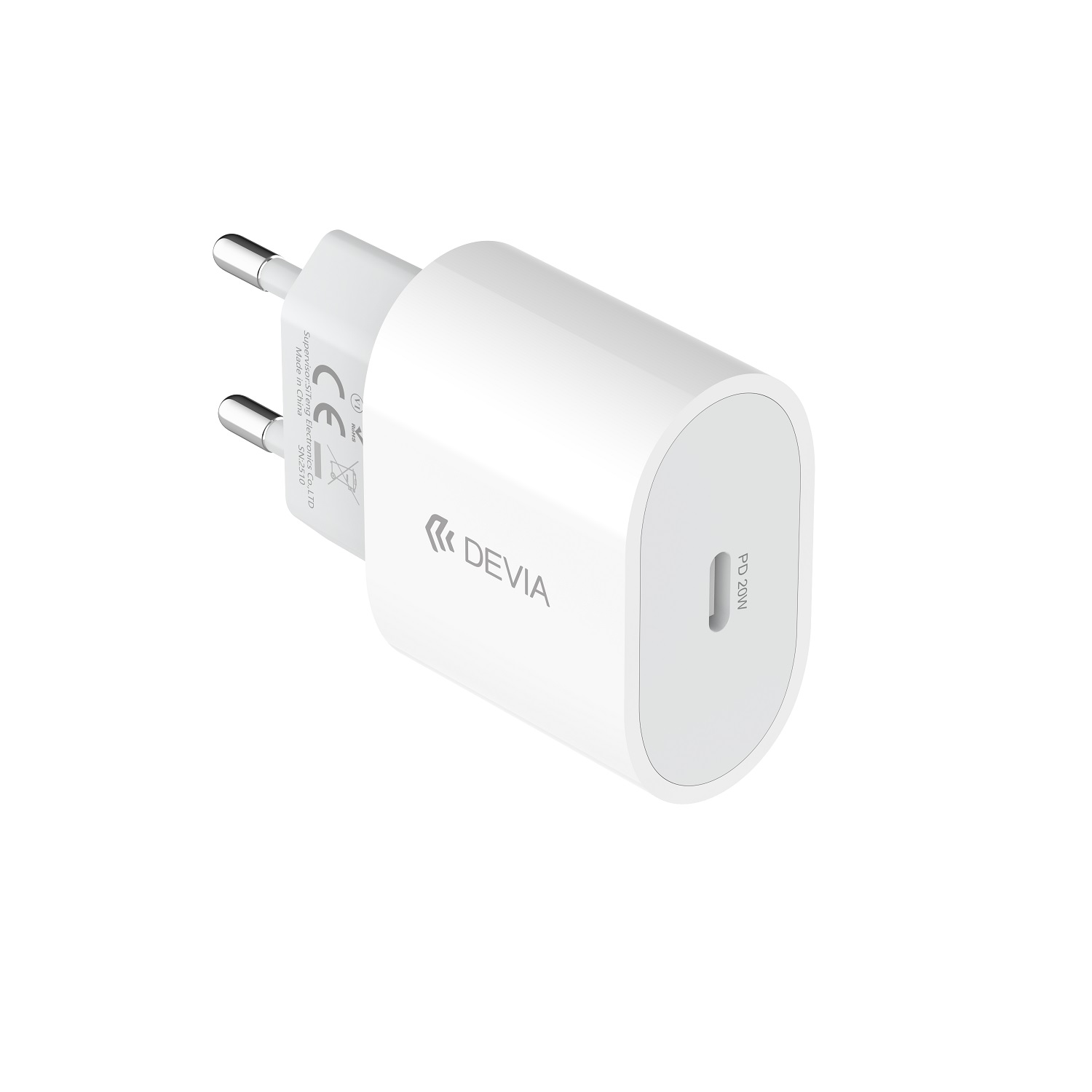 Balts sienas lādētājs Devia Rocket, PD, QC, 20 W, 1 x USB-C