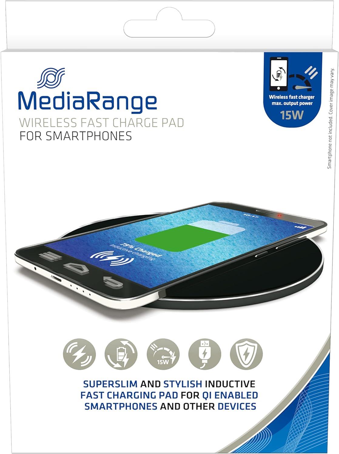 MediaRange MRMA118 bezvadu uzlādes paliktnis tālrunim, 15 W, melns