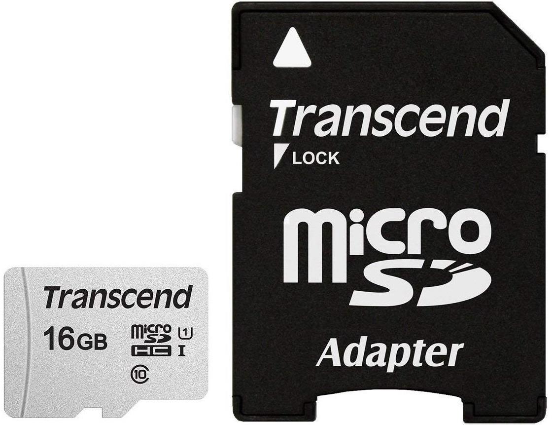 TRANSCEND TS16GUSD300S-A microSDHC atmiņas karte, 16 GB, C10, ar adapteri