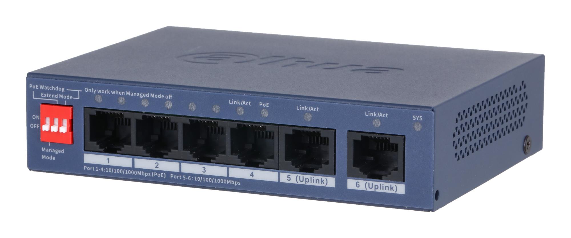DAHUA CS4006-4GT-36 pārvaldāms L2 galda / sienas komutators, 4 × RJ-45 Gigabit Ethernet (10/100/1000), PoE: jā, 4 PoE porti