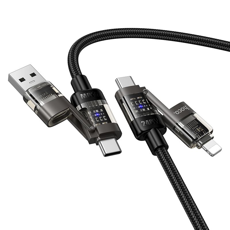 Kabelis 4in1 USB A/C uz USB C/Lightning Hoco 240W 1,2 m U151 melns