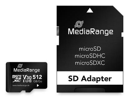 MediaRange MR947 microSDXC atmiņas karte, 512 GB, UHS-1, ar adapteri