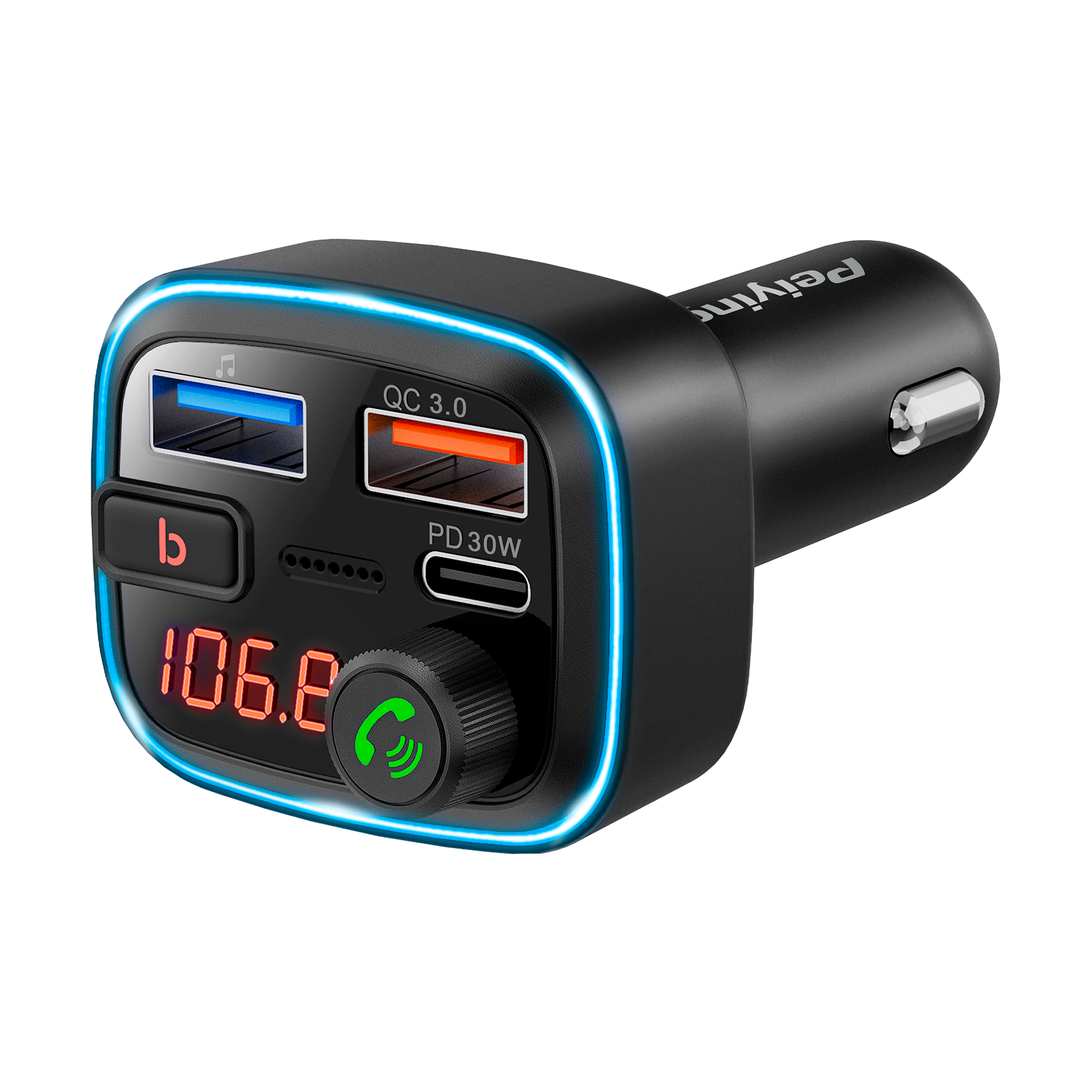Automašīnas FM raidītājs ar Bluetooth, 2 USB portiem un USB-C